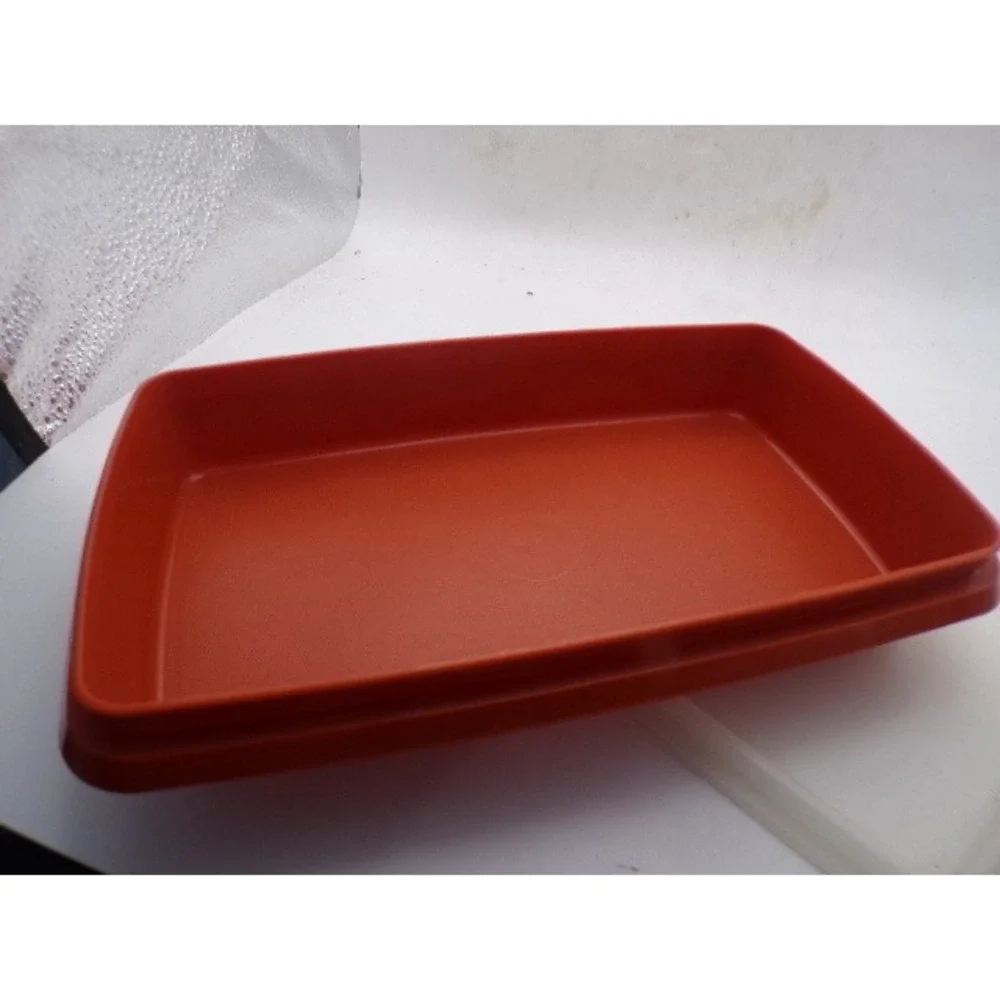 Vintage Tupperware Burnt Orange Butter Dish with Almond Lid 616-14 MCM Retro